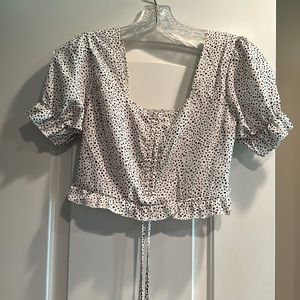 SHEIN White Dalmatian Print Short Sleeve Top